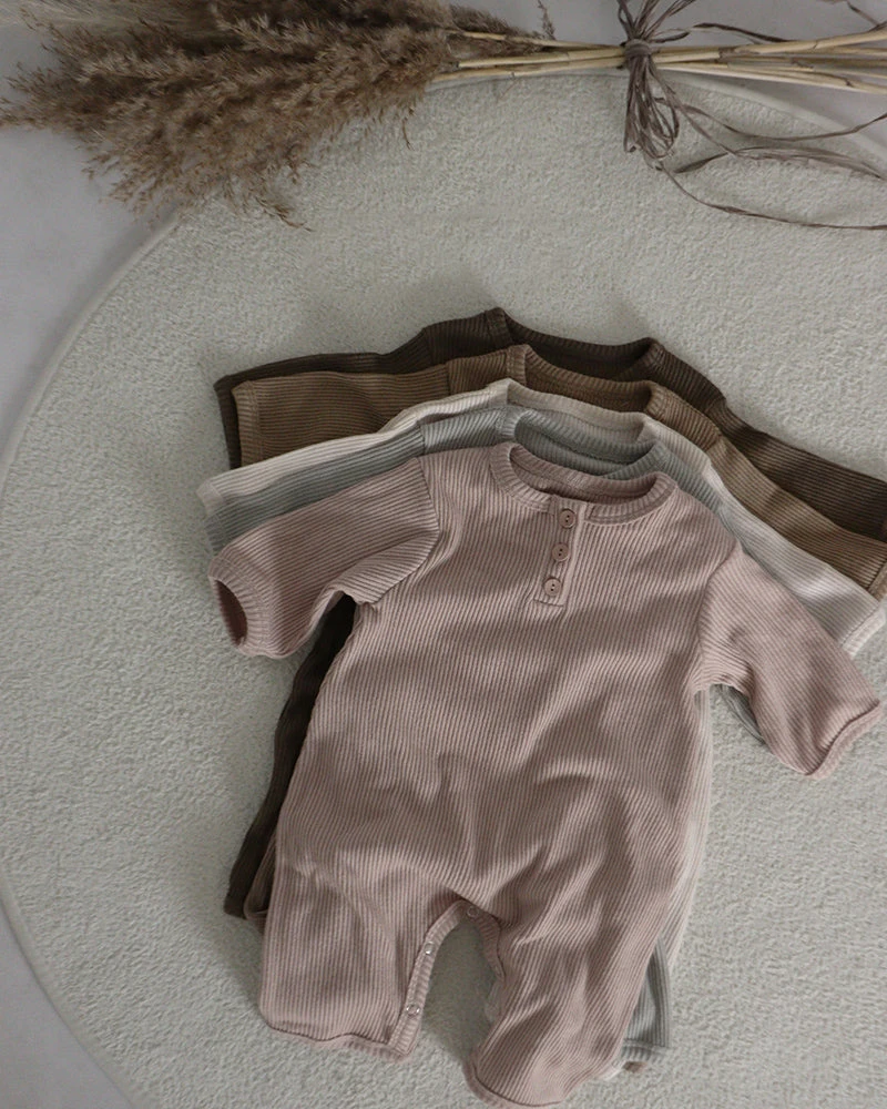 Baby Ribbed Button Romper | Pink