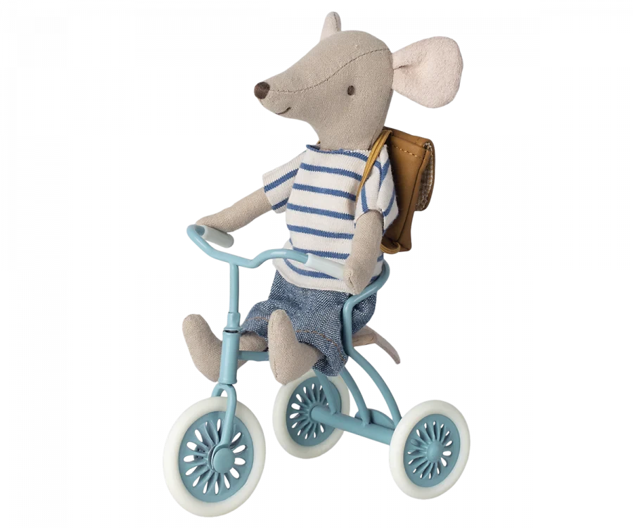 Maileg Abri A Tricycle, Mouse - Petrol Blue - Image 3