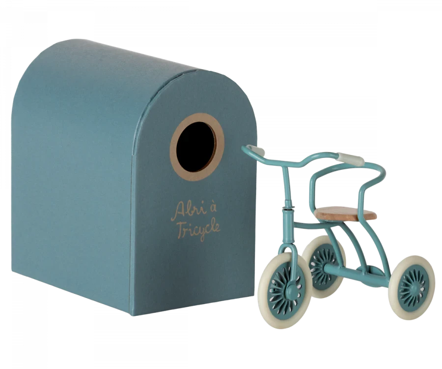 Maileg Abri A Tricycle, Mouse - Petrol Blue - Image 4