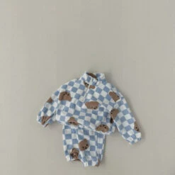Teddy Gingham Fleece Set | Blue