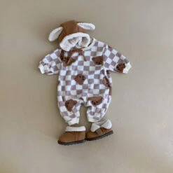 Teddy Checkered Romper | Beige