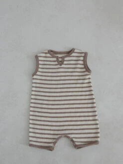Baby Striped Waffle Romper | Brown