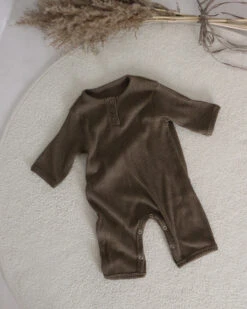 Baby Ribbed Button Romper | Brown
