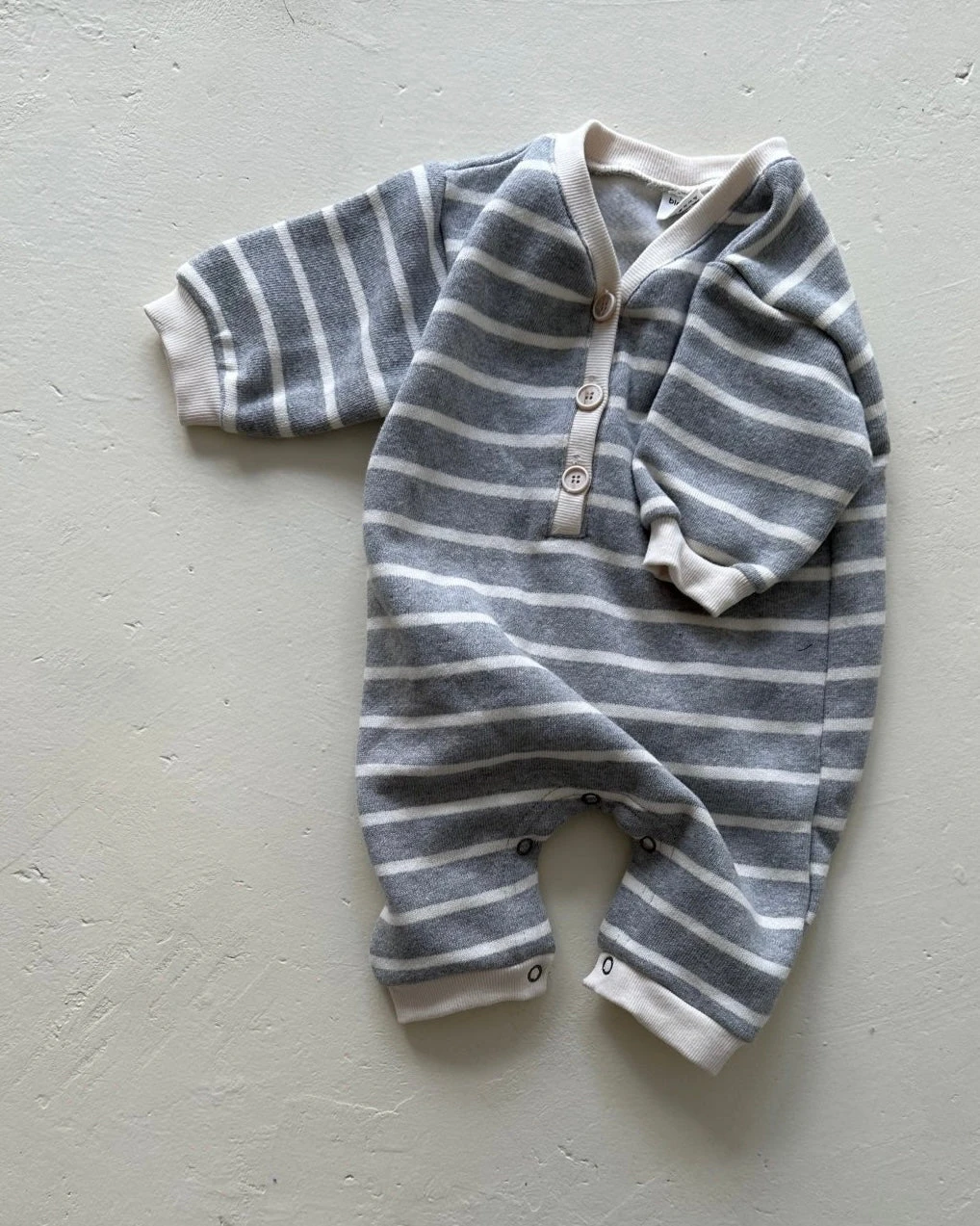 Striped Button Romper | Grey