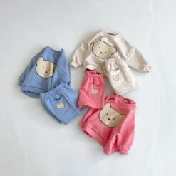 Bear Sweatshirt Set - Peach