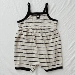 Striped Button Playsuit - Black
