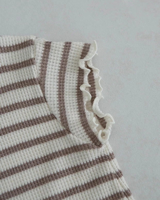 Lettuce Trim Waffle Romper | Mocha - Image 2