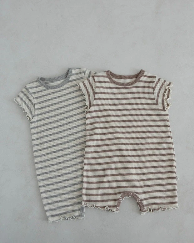 Lettuce Trim Waffle Romper | Mocha - Image 3