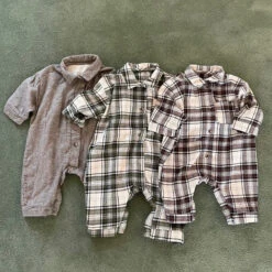 Baby Flannel Romper - Brown Plaid