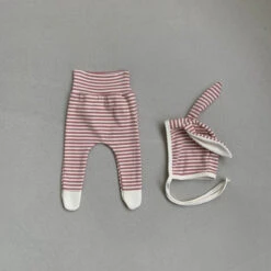 Rabbit Bonnet + Footed Leggings Set - Stripes