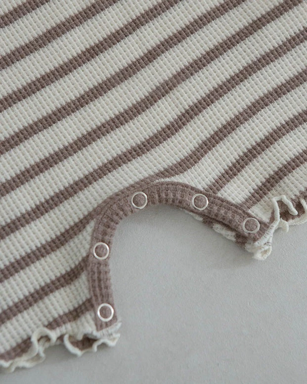 Lettuce Trim Waffle Romper | Mocha - Image 4